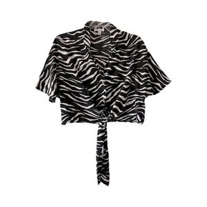 Topshop | Zebra Print Short Sleeve Button Front Tie Waist Crop Top, Size 8